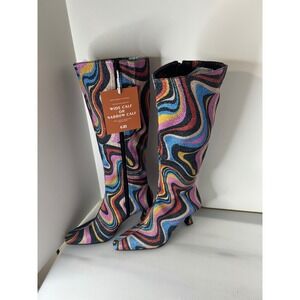 Gianni Bini Boots Womens Knee High Swirl Print Glitter Heel Fashion Boot size6.5